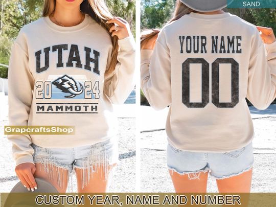 Discover Personalized Utah Mammoth Sweatshirt, Utah Mammoth crewneck, Utah Hockey shirt, Custom Hockey Shirt, Hockey Number Shirt