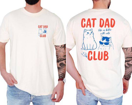 Discover Cat Dad Shirt, Cat Dad Tee, Cat Dad Club TShirt, Back Design Tee Funny Cat Shirt, Cat Lover, New Cat Dad Shirt, Pet Parent
