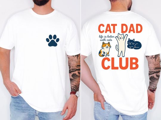 Discover Cat Dad Club Shirt, Cute Cat Lover Tee, Calico Cat Shirt, Cat Dad Gift, Vintage Cat Drawing Tee, Pet Lover Graphic Tee