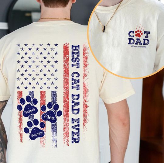 Discover Best cat dad ever shirt, cat dad gift, cat dad shirt, Father's Day shirt, cat lover, fur kid, pet dad, Custom cat Dad shirt