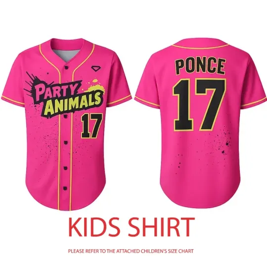 Discover Party Animals #17 Ponce BASEBALL Jersey Savannah 3D AOP Adults Kids Youth