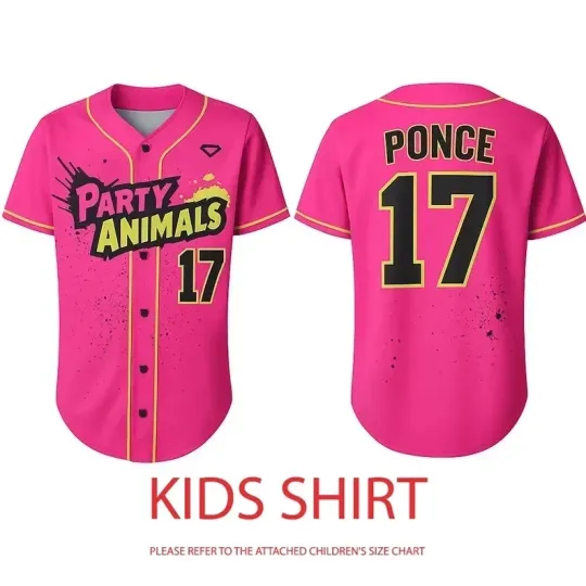 Discover Party Animals #17 Ponce BASEBALL Jersey Savannah Adults Kid Youth Boys Girls