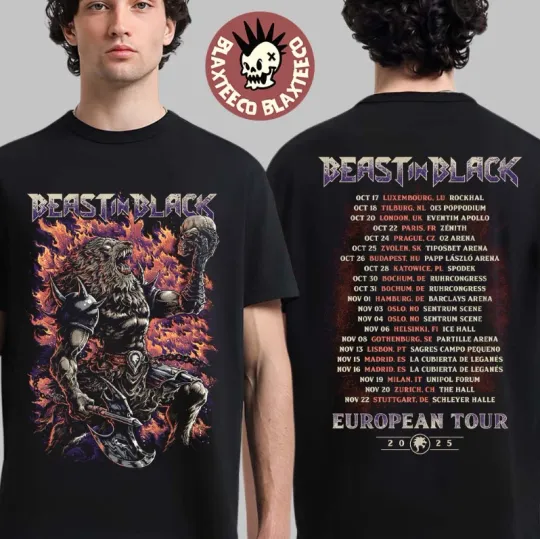 Discover Beast In Black European Tour 2025 Merch Flamming Warrior Beast T-Shirt