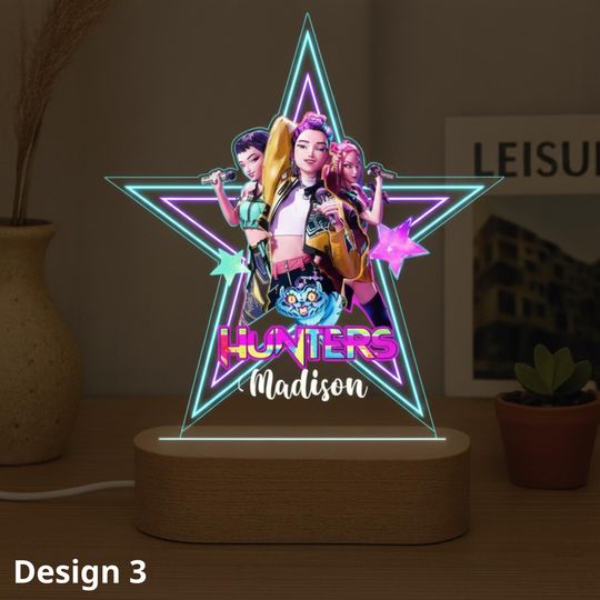 Discover Custom K-Pop Demon Hunter Acrylic LED Night Light, Anime-Style Desk Lamp, Teen Room Decor, Gamer Gift