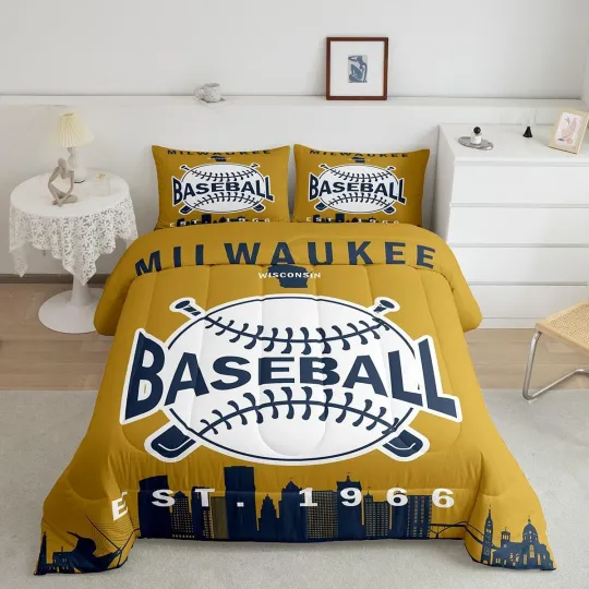 Discover Baseball City Bedding Set for Boys, Baseball Comforter Set Full Size City Bui...