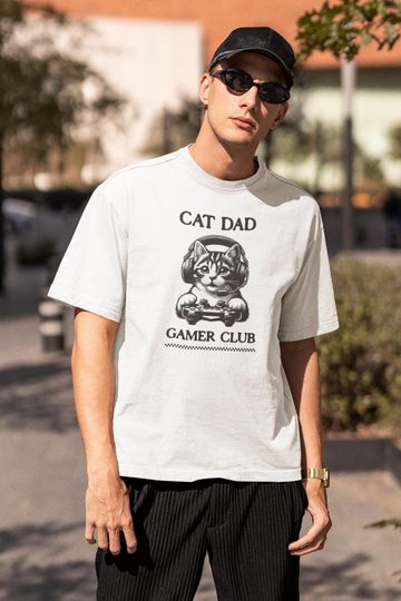 Discover Cat Gamer Tee, Unisex Cotton Cat Dad Shirt