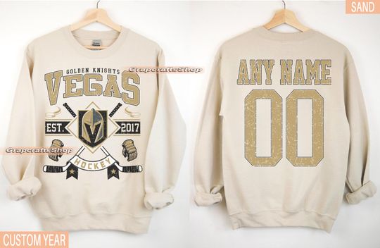 Discover Personalized Vegas Golden Hockey Sweatshirt,Vegas Golden Knights crewneck,Vegas Golden Hockey shirt,Custom Hockey Shirt,Hockey Number Shirt
