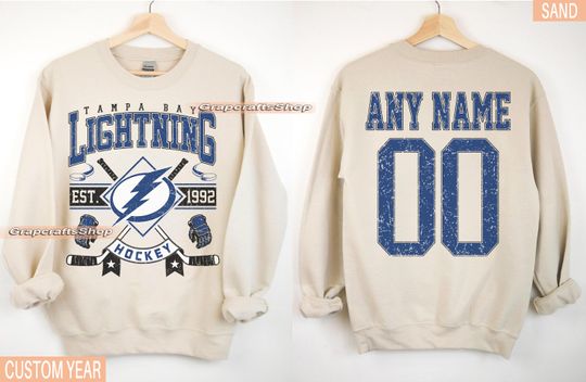 Discover Personalized Tampa Bay Hockey Sweatshirt, Tampa Bay Lightning crewneck, Tampa Bay Hockey shirt, Custom Hockey Shirt, Hockey Number Shirt
