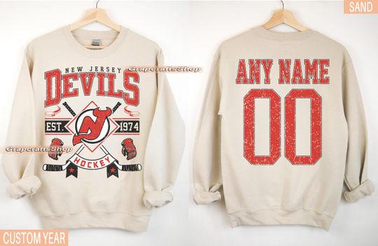 Discover Personalized New Jersey Hockey Sweatshirt, New Jersey Devils crewneck, New Jersey Hockey shirt, Custom Hockey Shirt, Hockey Number Shirt