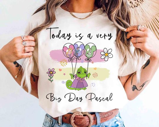 Discover Funny Today Is A Very Big Day Pascal Mickey Balloons T-Shirt, Disney Tangled Rapunzel Princess & Friends Tee, Magic Kingdom Family Trip