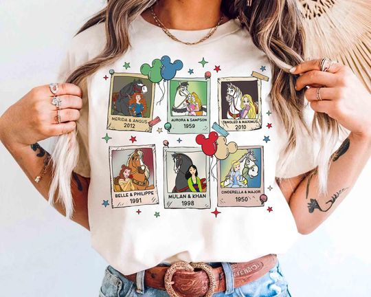 Discover Disney Princess Horses Characters Photo T-shirt, Maximus Angus Khan Major Sampson Tee, Disneyland Magic Kingdom Family Holiday 2025 Trip