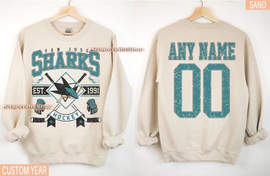 Personalized San Jose Hockey Sweatshirt, San Jose Sharks crewneck, San Jose Hockey shirt, Custom Hockey Shirt, Hockey Number Shirt