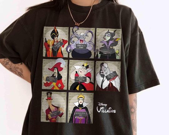 Discover Disney Villains Mugshot Squad Ursula Evil Queen Cruella Shirt, Magic Kingdom Unisex T-shirt Family Birthday Gift Adult Kids Toddler Tee