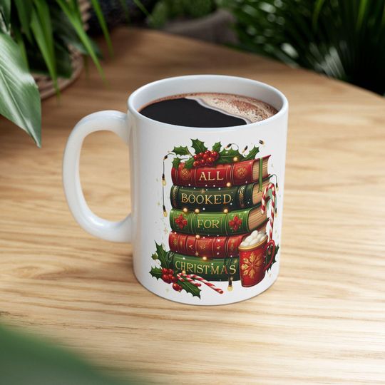 Discover Stacked Holiday Books with Candy Cane Mug