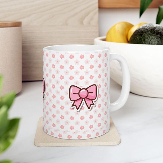 Discover Cute Pink Bow Ceramic Mug for Tea and Coffee - Personalized Gift for Birthdays and Mother's Day