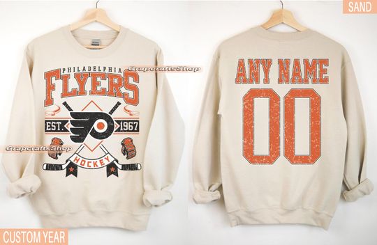 Discover Personalized Philadelphia Hockey Sweatshirt,Philadelphia Flyers crewneck,Philadelphia Hockey shirt,Custom Hockey Shirt,Hockey Number Shirt