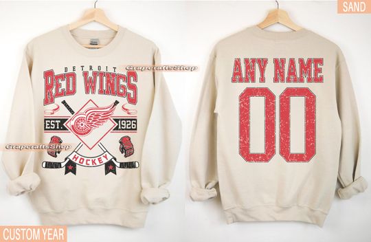 Personalized Detroit Hockey Sweatshirt, Detroit Red Wings crewneck, Detroit Hockey shirt, Custom Hockey Shirt, Hockey Number Shirt