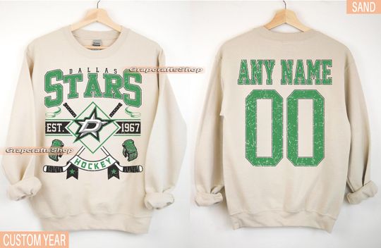 Personalized Dallas Hockey Sweatshirt, Dallas Stars crewneck, Dallas Hockey shirt, Custom Hockey Shirt, Hockey Number Shirt
