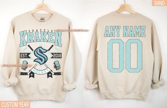 Discover Personalized Seattle Hockey Sweatshirt, Seattle Kraken crewneck, Seattle Hockey shirt, Custom Hockey Shirt, Hockey Number Shirt
