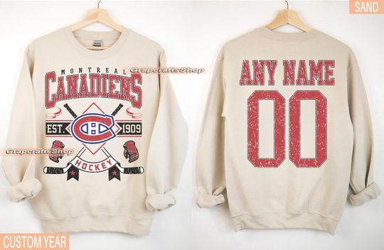 Discover Personalized Montral Hockey Sweatshirt, Montral Canadiens crewneck, Montral Hockey shirt, Custom Hockey Shirt, Hockey Number Shirt