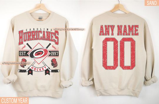 Discover Personalized Carolina Hockey Sweatshirt, Carolina Hurricanes crewneck, Carolina Hockey shirt, Custom Hockey Shirt, Hockey Number Shirt