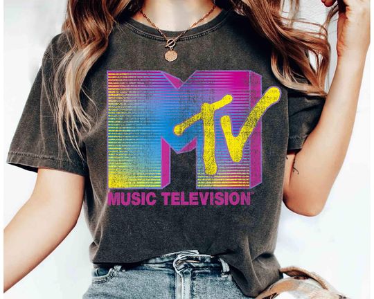 Discover MTV Distressed Fluorescent Gradient Logo Shirt, 80s & 90s T-shirt, Family Birthday Gift, Disneyland Magic Kingdom Trip