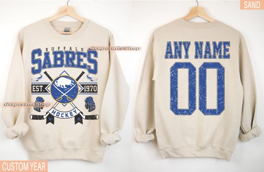 Discover Personalized Buffalo Hockey Sweatshirt, Buffalo Sabres crewneck, Buffalo Hockey shirt, Custom Hockey Shirt, Hockey Number Shirt