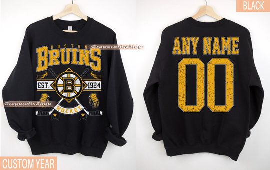 Personalized Boston Hockey Sweatshirt, Boston Bruins crewneck, Boston Hockey shirt, Custom Hockey Shirt, Hockey Number Shirt
