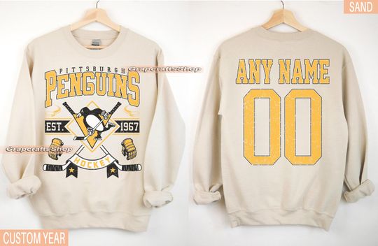 Discover Personalized Pittsburgh Hockey Sweatshirt, Pittsburgh Penguins crewneck, Pittsburgh Hockey shirt, Custom Hockey Shirt, Hockey Number Shirt