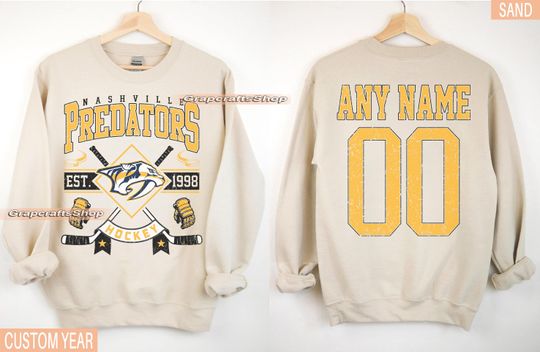 Discover Personalized Nashville Hockey Sweatshirt, Nashville Predators crewneck, Nashville Hockey shirt, Custom Hockey Shirt, Hockey Number Shirt