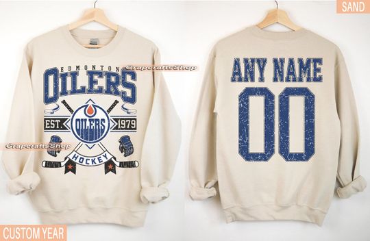 Personalized Edmonton Hockey Sweatshirt, Edmonton Oilers crewneck, Edmonton Hockey shirt, Custom Hockey Shirt, Hockey Number Shirt