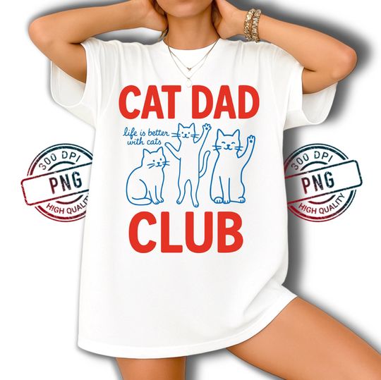Discover Cat Dad Club PNG | Minimalist Line Art Design (Digital Download)