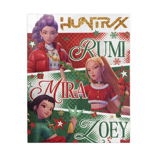 Huntrix K-Pop Demon Hunters Christmas Jigsaw Puzzle with Rumi, Mira, Zoey