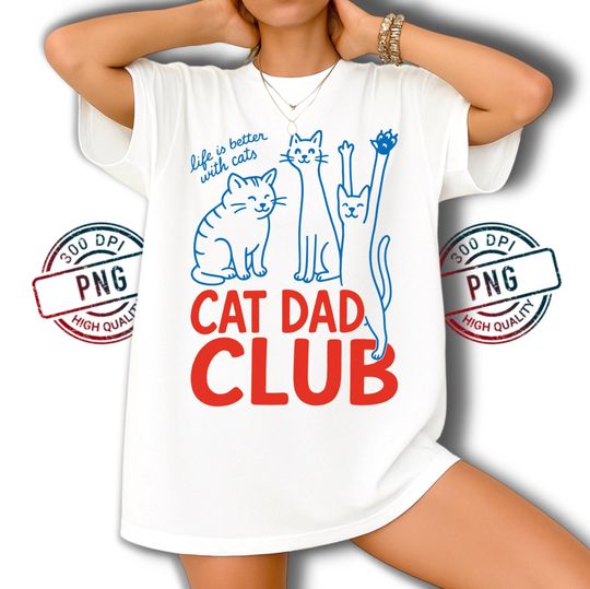 Discover Cat Dad Club PNG | Minimalist Line Art, Funny Father's Day (Digital Download)