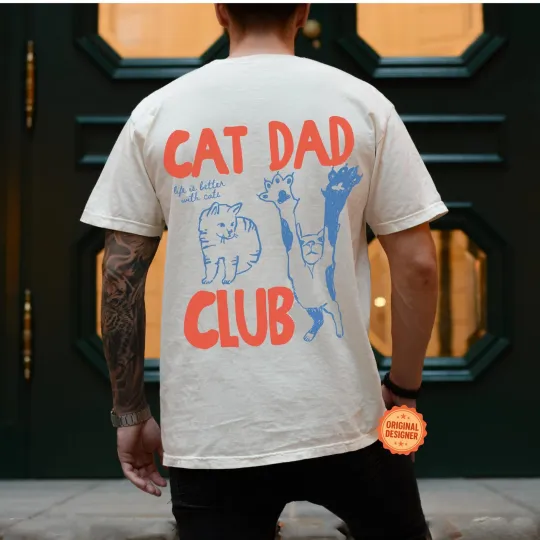 Discover Cat Dad Shirt, Cat Dad Tee, Cat Dad Club TShirt, Back Design Tee Funny Cat Shirt