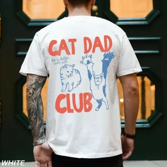 Discover Cat Dad Shirt, Cat Dad Tee, Comfort Colors Cat Dad Club TShirt, Back Design Tee