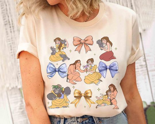 Discover Coquette Bows Disney Tarzan Movie Shirt, Lady Jane Porter and Tarzan 1999 Shirts, Disney Girls Trip, Disneyland Family Vacation Tee