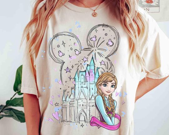 Discover Magical Disney Castle Watercolor Frozen Anna Princess Portrait Shirt, Disney Parks Girl Trip, Magic Kingdom Disneyland Family Vacation Gift