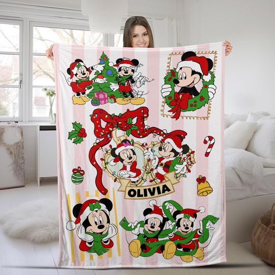 Discover Personalized Mickey and Friends Disney Christmas Blanket, Mickey's Very Merry Christmas Party Home Decor, Family Christmas Tree Gifts NGWL17
