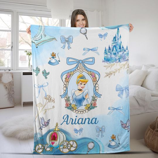 Discover Personalized Coquette Bows Disney Princess Blanket, Disney Cinde Princess Birthday Girl Home Decor Baby Girl Blanket NGW124