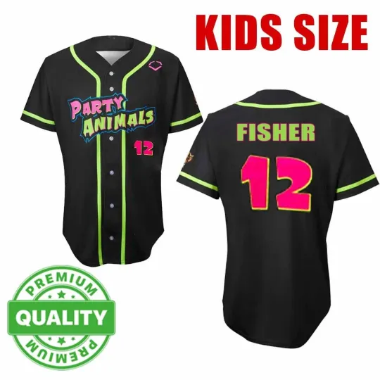 Discover Party Animals Fisher #12 Savannah Baseball Jerseys 3D AOP Adults Kids Size