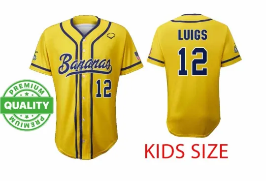 Savannah Bananas Luigs #12 Baseball Jerseys 3D AOP Adults Kids Size