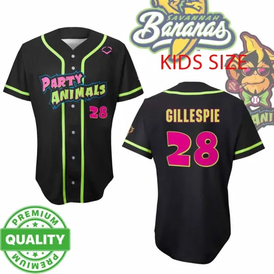 Party Animal Gillespie #28 Savannah Baseball Jerseys 3D AOP Adults Kids Size