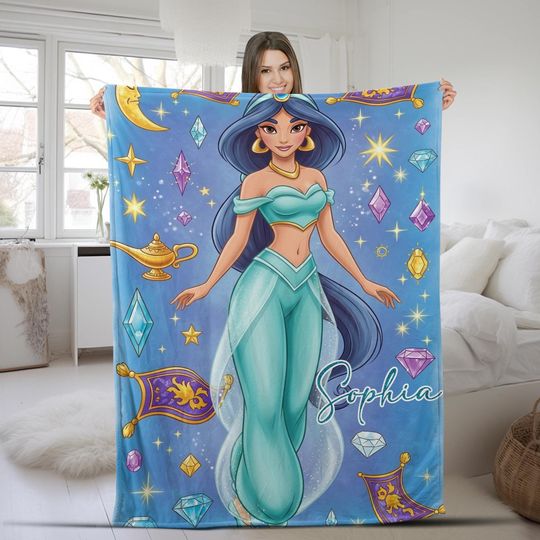 Discover Personalized Disney Princess Jasmine Blanket, Cute Disney Princess Baby Girl Trip Velveteen Plush Blanket, Disney Birthday Girl Gifts NGWT09