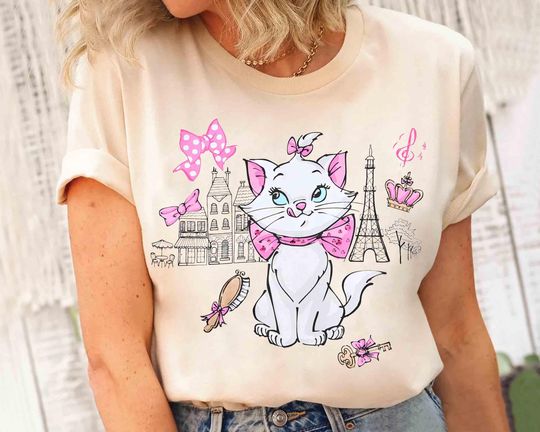 Discover Cute Disney Marie Cat in Paris T-shirt, Disney The Aristocats Tee, Disney Cat Characters Lover Shirts, Disneyland Vacation Family 2025 Trip