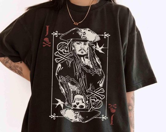 Discover Vintage Disney Captain Jack Sparrow Playing Card Shirts, Pirates of the Caribbean Tee, Disney Pirates Shirts, Disneyland Family Trip