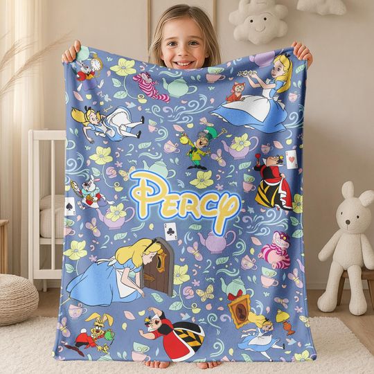Discover Personalized Disney Alice in Wonderland Blanket, Custom Name Baby Girl Blanket