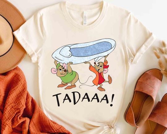 Discover Cute Jaq & Gus With Cinde Shoe Tadaaa Retro Shirt, Disney Cinde Princess Shirt, WDW Magic Kingdom Family Vacation 2025 Trip Shirt