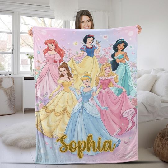 Discover Personalized Watercolor Coquette Bows Disney Princess Blanket