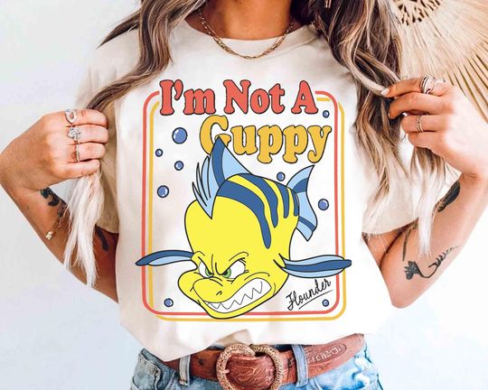 Discover The Little Mermaid Flounder I Am Not A Guppy Shirt, Funny Flounder Fish Disney Washed Tee, Magic Kingdom, Disneyland Family